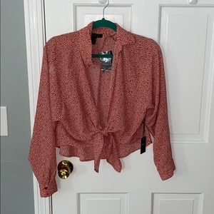 Red and white front tie top